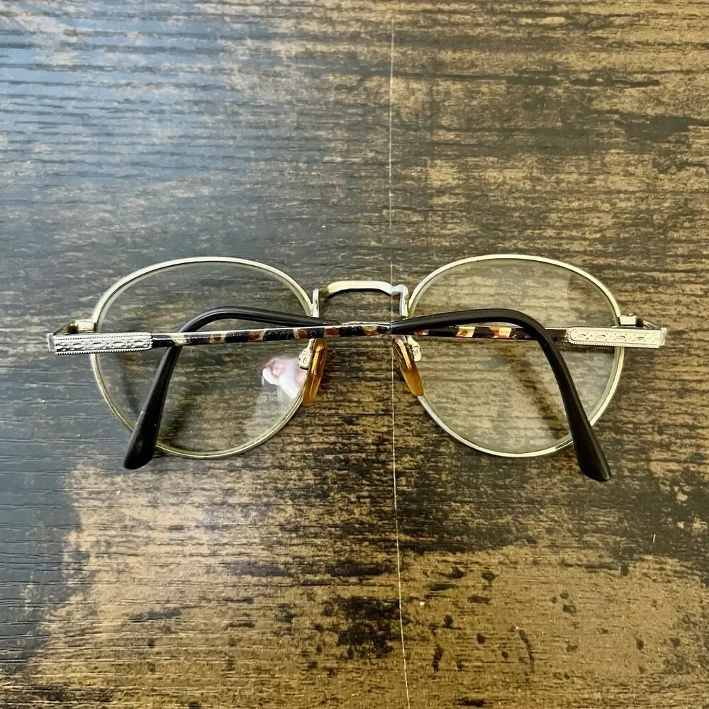 Vintage Round Metal Rim Eyeglasses Frames 140 Brown Demi Tortoise Shell Unisex
